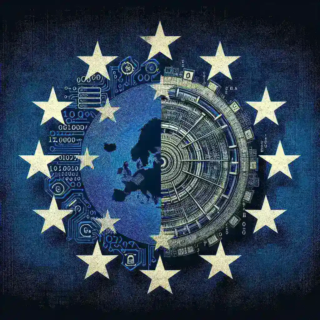 "Ilustrasi strategi ProtectEU untuk enkripsi data di masa depan kebijakan, menampilkan simbol keamanan siber dan digitalisasi di Eropa."