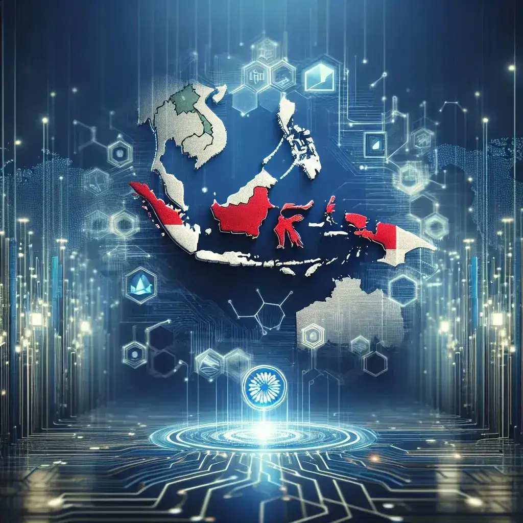 "Indonesia's commitment to becoming a digital leader in Asia showcased in a vibrant graphic depicting technological innovation and digital transformation."