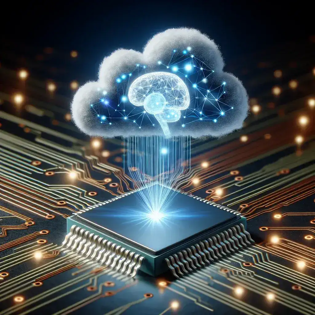 "Ilustrasi chip baru Google Cloud yang dirilis untuk bersaing dengan Nvidia dalam pasar kecerdasan buatan (AI), menampilkan desain modern dan teknologi canggih."